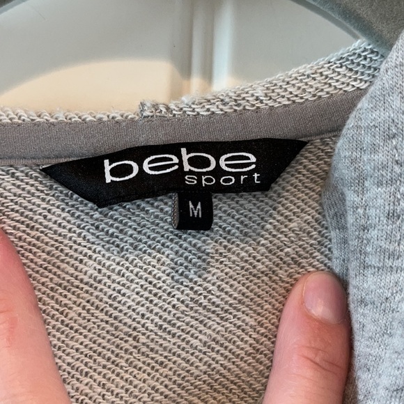 GRAY Bebe Sport zip hoodie silver sparkly rhinestone BEBE Distressed sleeve Med - Picture 6 of 14
